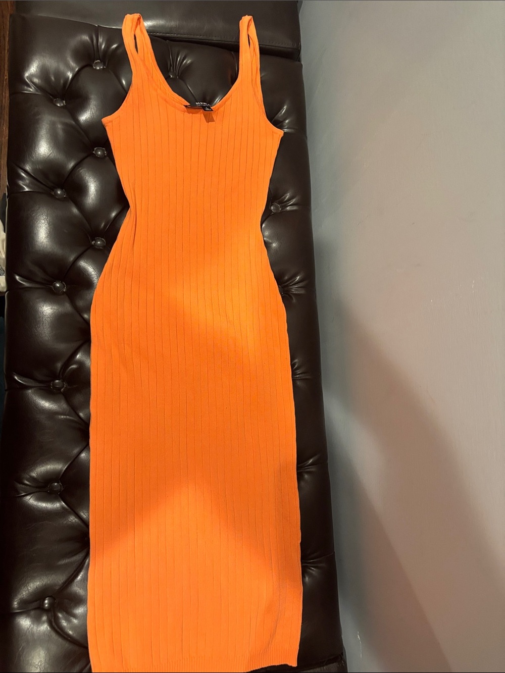 Hera Collection Bright Orange Ribbed Midi Dress